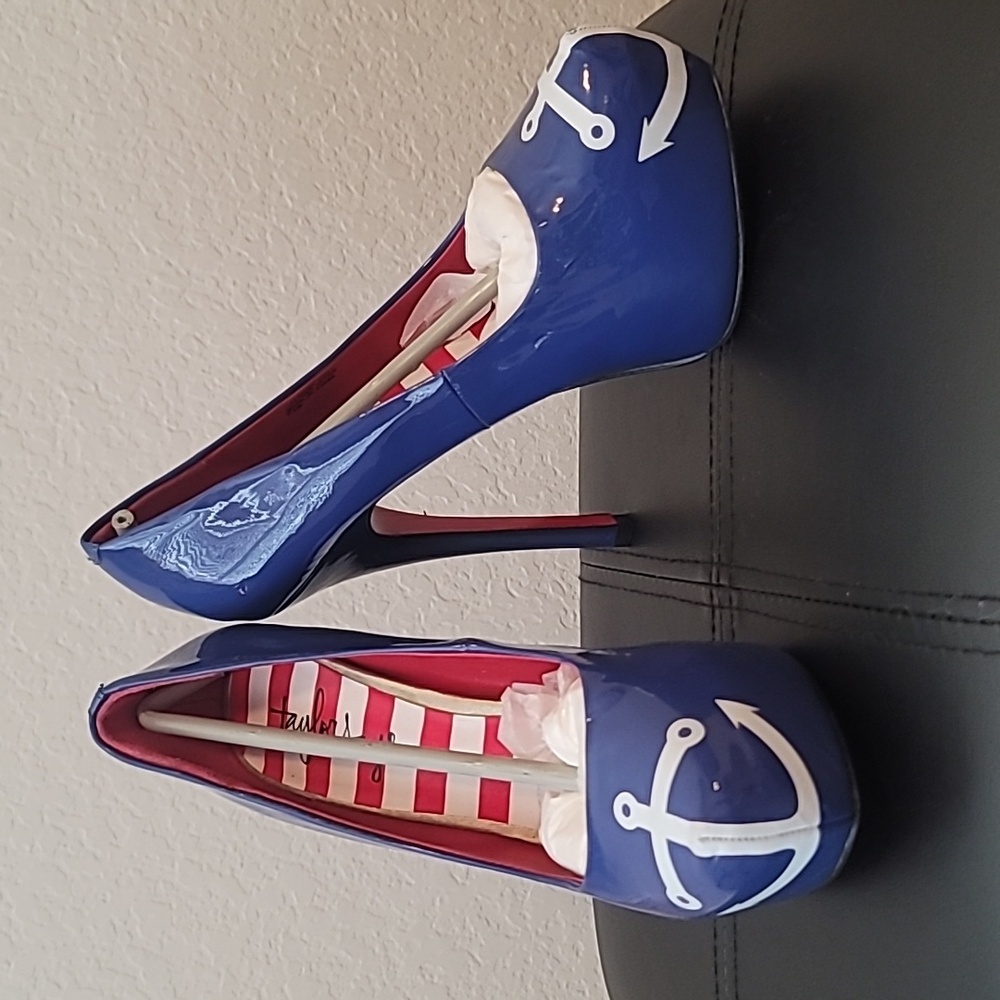 New! Nautical pinup Taylor Says by Reeves Anchors Away blue white heels 7.5 - Picture 5 of 5